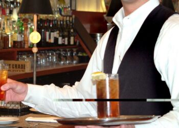 A food and beverage service worker on the job