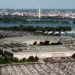 Aerial view of the Pentagon with the Washington Monument in the background